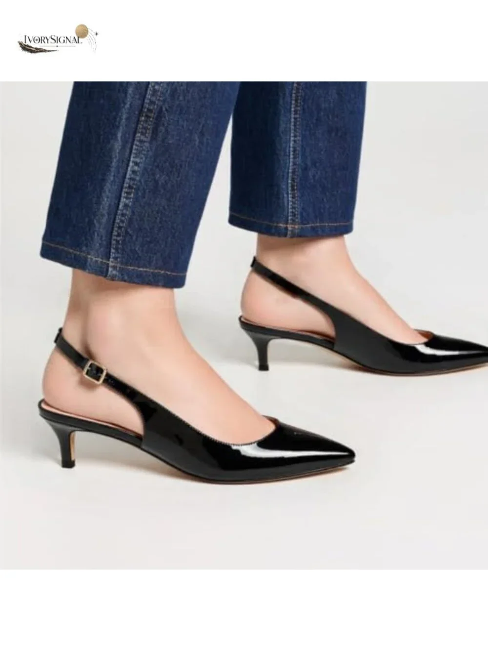 Women's Kitten Heels Slingback Pumps Pointed Toe Low Heels Faux Leather
